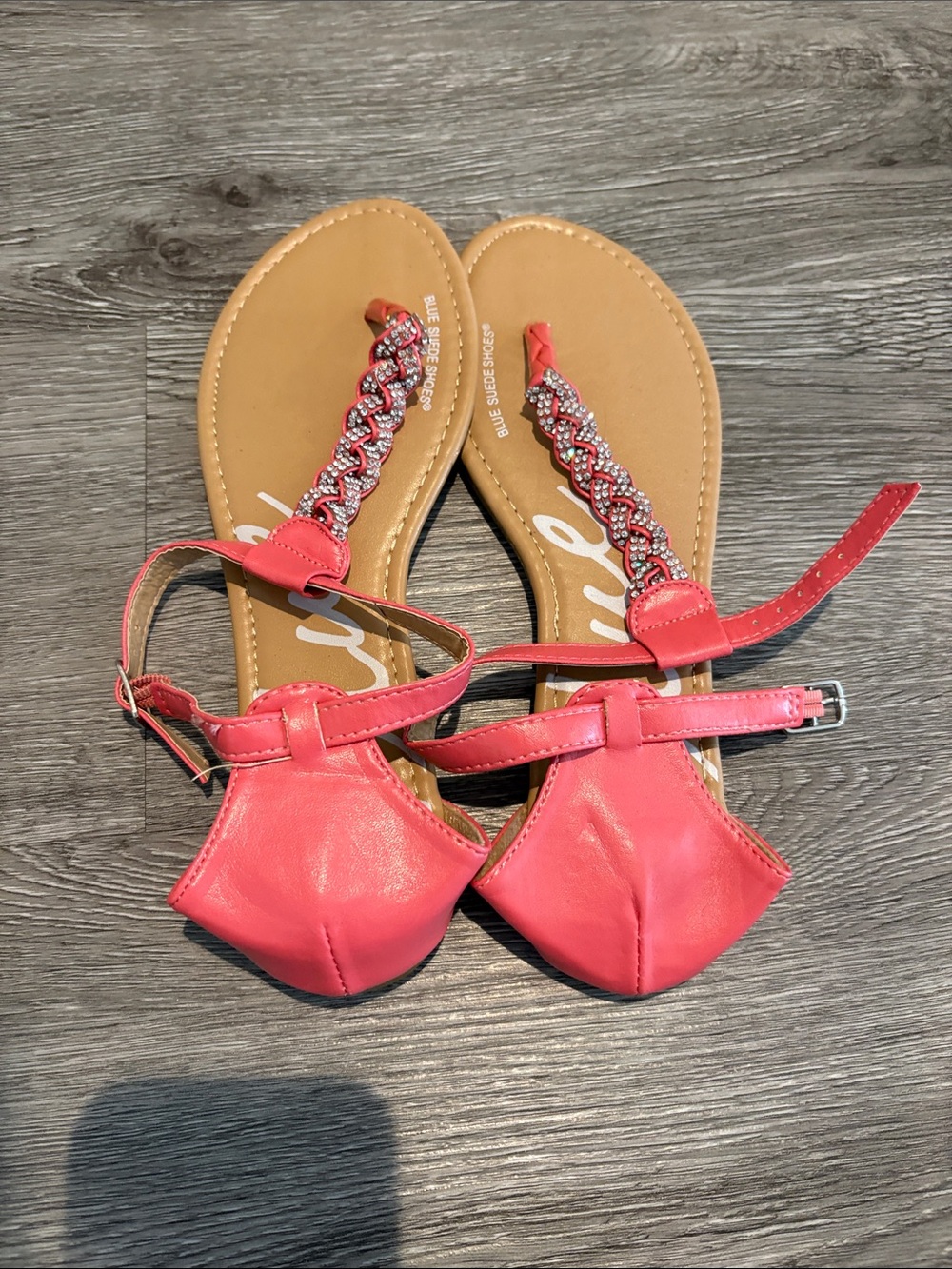 Joyce Leslie Coral Pink Beaded T-Strap Sandals